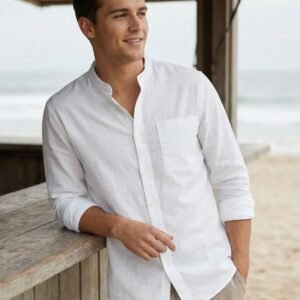 men's white cotton linen shirt