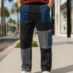 men's black color block straight fit cargo pants