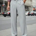 men's grey wide leg korean pants