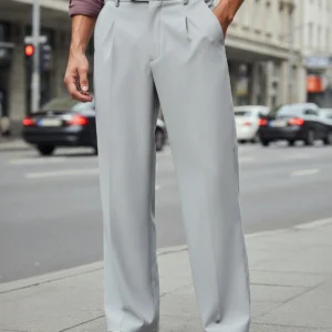 men's grey wide leg korean pants